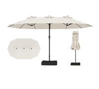 RELAX4LIFE Grand Parasol Double avec Pied 4,7M, Grand Parasol de Jardin Extérieur avec Manivelle, 12 Baleines, Base Croix, Sacs de Sable, Ventilé, Protection Solaire pour Terrasse Marché (Beige)