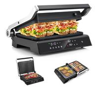 RELAX4LIFE Grill Électrique 2000W Sans BPA avec Rainure Double Faces, Panneau Contrôle Digital, Plaques Amovibles 29x21cm, Ouverture à 180º,Barbecue Électrique avec 5 Niveau Réglable (2000, Watts)