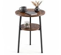 RELAX4LIFE Lot de 1 Table Basse Ronde à 2 Niveaux, Industrielle, Marron | 2 Plateaux Ronds, Cadre Métallique Solide, Robot-Compatible, Bout de Canapé, Table d'Appoint pour Salon Chambre, Charge 50 KG
