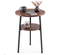 RELAX4LIFE Lot de 1 Table Basse Ronde à 2 Niveaux, Industrielle, Noyer | 2 Plateaux Ronds, Cadre Métallique Solide, Robot-Compatible, Bout de Canapé, Table d'Appoint pour Salon Chambre, Charge 50 KG