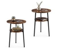 RELAX4LIFE Lot de 2 Table Basse Ronde à 2 Niveaux, Industrielle, Marron | 2 Plateaux Ronds, Cadre Métallique Solide, Robot-Compatible, Bout de Canapé, Table d'Appoint pour Salon Chambre, Charge 50 KG