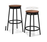 RELAX4LIFE Lot de 2 Tabouret Bar Assise 60/75 CM | Chaise de Bar Pivotante avec Pieds d'Extension Amovibles, Repose-pieds, Placage de Bois Bouleau, pour Bistro, Cuisine, Îlot