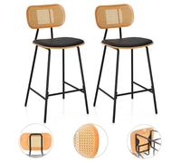RELAX4LIFE Lot de 2 Tabourets de Bar en Rotin, Chaise Haute Bar Cuisine Bohème avec Cadre Métallique, Chaise Cannage avec Repose-Pieds, Assise 65,5 CM, Charge 140 KG pour Café Salon Bistro