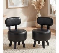 RELAX4LIFE Lot de 2 Tabourets Empilables avec Dossier Courbé, Assise Rembourrée en Similicuir, Pieds en Bois d’Hévéa, Base Renforcée, Patins Antidérapants Style Moderne Charge 150 kg (Noir)
