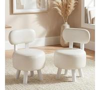 RELAX4LIFE Lot de 2 Tabourets Empilables avec Dossier Courbé, Assise Rembourrée en Similicuir, Pieds en Bois d’Hévéa, Base Renforcée, Patins Antidérapants Style Moderne Charge 150 kg (Blanc)