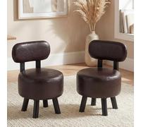 RELAX4LIFE Lot de 2 Tabourets Empilables avec Dossier Courbé, Assise Rembourrée en Similicuir, Pieds en Bois d’Hévéa, Base Renforcée, Patins Antidérapants Style Moderne Charge 150 kg (Noyer)