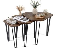 RELAX4LIFE Lot de 3 Tables Basses Gigognes, Table de Salon Industrielle | Plateau Épais, Cadre en Acier, Robot-Compatible, Gain de Place, Tables d'Appoint Empilables pour Salon Chambre Bureau