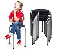 RELAX4LIFE Lot de 6 Tabourets Empilables avec Cadre en Métal, Tabourets Bar pour Enfants Adultes, Tabourets Ronds Légers pour Cuisine Bureau Salon, Hauteur D’Assise 44 CM, Charge 100 KG (Gris)