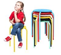 RELAX4LIFE Lot de 6 Tabourets Empilables avec Cadre en Métal, Tabourets Bar pour Enfants Adultes, Tabourets Ronds Légers pour Cuisine Bureau Salon, Hauteur D’Assise 44 CM, Charge 100 KG (Multicolore)