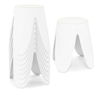 RELAX4LIFE Lot de 8 Tabouret Empliable, Tabouret Rond en PP, Coussin Amovible en Similicuir, Pieds Antidérapants, Gain de Place, pour Salon Bureau École, Charge 150 KG (Dia. 45 CM,Blanc)