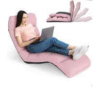 RELAX4LIFE Méridienne en Daim Réglable en 5 Positions 90°-180°et Oreiller, Chauffeuse 1 Place Convertible Rembourrée, Fauteuil Relaxant au Sol pour Bureau, Salon,Chambre, 175x55x20CM(Rose)