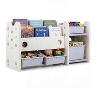 RELAX4LIFE Meuble Rangement Enfant à 3 Niveaux en HDPE Épaissi | Bibliothèque Enfant avec 4 Bacs Amovibles, Organisateur de Jouets pour Chambre Bébé Crèche Salle de Jeux, 114x36x63cm, Gris