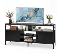 RELAX4LIFE Meuble TV 147cm, Support pour Téléviseur 55/60/65" | Console Industrielle & Rustique avec 2 Placards et 4 Niches, Cadre Métallique Robuste, Meuble de Salon Vintage (Noir)