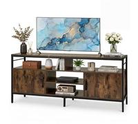 RELAX4LIFE Meuble TV 147cm, Support pour Téléviseur 55/60/65" | Console Industrielle & Rustique avec 2 Placards et 4 Niches, Cadre Métallique Robuste, Meuble de Salon Vintage (Marron)