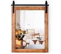 RELAX4LIFE Miroir Mural Rustique en Bois, Miroir Mural Décoratif, Cadre en Bois Sapin, Verre Antidéflagrant, Support en Métal, Décoration Murale pour Entrée Chambre Vestiaire (Marron, 55x76 cm)