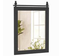 RELAX4LIFE Miroir Mural Rustique en Bois, Miroir Mural Décoratif, Cadre en Bois Sapin, Verre Antidéflagrant, Support en Métal, Décoration Murale pour Entrée Chambre Vestiaire (Noir, 55x76 cm)