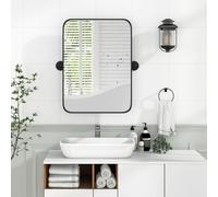 RELAX4LIFE Miroir Salle de Bain Inclinable 56x76,5 CM, Miroir Mural Rectangulaire, Film Antidéflagrant, Vis d'Expansion, Supports Muraux, Grand Miroir pour Salle de Bain, Salon, Chambre