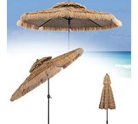 RELAX4LIFE Parasol de Plage Hawaï Tropicale Inclinable 285cm | Parasol de Paille à 8 Baleines, Mât en Fer, Double Toit pour Plage Patio Piscine, Base Non Inclus, H.260cm