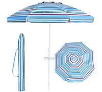 RELAX4LIFE Parasol de Plage Inclinable, Mât Démontable et Pieds à Vrille, Parapluie de Soleil à 8 Baleines, Ø220 x H220 cm, Bleu