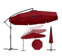 RELAX4LIFE Parasol Déporté Octogonal Φ305x250cm avec Housse, Parasol de Jardin Extérieur Inclinaison Réglable 0-35°, Manivelle et Base Croisée, 8 Baleines, Bords à Volants Chic pour Terrasse (Rouge)