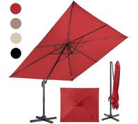 RELAX4LIFE Parasol Déporté Rectangulaire 3x3M (Rouge) | Inclinable et Rotative 360° par Pédale, Polyester Anti-UV et 8 Baleines pour Plage Jardin Patio Café Bistro