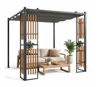 RELAX4LIFE Pergola Jardin Exterieur avec Toit Rétractable, 2 Étagères | Belvédère pour Patio avec 4 Paravents Lattes, Cadre en Acier au Carbone, Tonnelle de Jardin Extérieur pour Terrasse