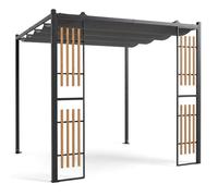 RELAX4LIFE Pergola Jardin Exterieur avec Toit Rétractable, Belvédère pour Patio avec 2 Paravents Lattes, Cadre en Acier au Carbone, Tonnelle de Jardin Extérieur pour Terrasse