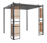 RELAX4LIFE Pergola Jardin Exterieur avec Toit Rétractable, Belvédère pour Patio avec 4 Paravents Lattes, 2 Étagères, Cadre en Acier au Carbone, Tonnelle de Jardin Extérieur pour Terrasse
