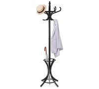 RELAX4LIFE Porte-Manteau sur Pied en Bois Massif 12 Crochets 51x51x184CM, Perroquet Porte-manteaux Penderie Portant avec Porte-Parapluie Creux pour Entrée Chambre Dressing Bureau (Noir)