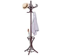 RELAX4LIFE Porte-Manteau sur Pieds Bois, Portemanteaux Perroquet avec Porte-Parapluie Creux et 12 Crochets, Portemanteaux pour Entrée Chambre Dressing Bureau, Penderie Portant (Brun Rougeâtre)