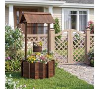RELAX4LIFE Puits de Jardin Exterieur Décoratif avec Seau Suspendu | Jardinière Extérieur en Bois Carbonisé, Résistant aux Intempéries, Trou de Drainage, Décoration pour Jardin Cour