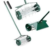 RELAX4LIFE Scarificateur Gazon Manuel avec Garde-Boue&Poignée&Rouleau à Pointes Rotatives, Rouleau Aérateur Gazon de Pelouse en Métal pour Jardin Cour Patio, Vert (avec Garde-Boue)
