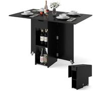 RELAX4LIFE Table à Manger Pliante à roulettes, Table Cuisine Pliante 120 CM avec Plateau Rabattable, Tiroir, 2 Etagères, Gain de Place pour Salle à Manger, Bureau (Noir)