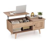 RELAX4LIFE Table Basse Relevable avec Rangement Caché | Levage à Gaz Silencieux, Compartiment Ouvert, Table de Salon Convertible avec Placard Fermé, Naturel
