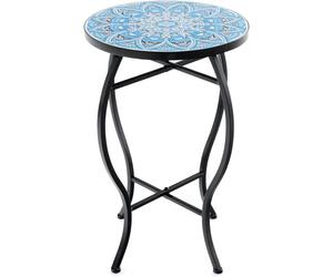 RELAX4LIFE Table d'appoint en Mosaïque, Table Basse de Jardin Dia.35 x H54,5 cm, Table de Bistro en Métal Céramique, Bleu