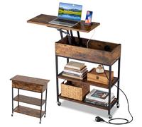 RELAX4LIFE Table d'Appoint Mobile avec Plateau Relevable et Station de Charge