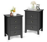 RELAX4LIFE Table de Chevet à 3 Tiroirs, Table d'Appoint Compacte Tiroirs Coulissants Style Simple pour Chambre, Salon, Couloir (Lot de 2, Noir)