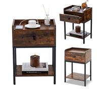 RELAX4LIFE Table de Chevet en Acier avec Tiroir & Étagère Ouverte, Table de Nuit Robuste avec Patins Réglables, Table d'Appoint Industrielle pour Salon Chambre Bureau (42x30x60CM | 1 Tiroir, 1)