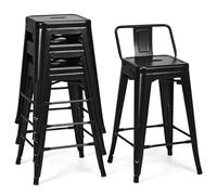 RELAX4LIFE Tabouret de Bar Lot de 4 avec Dossier Amovible, Chaise de Bar Empilable en Métal avec Repose-Pieds, Tabouret Haut Tolix, Assise 62 CM, Charge 150 KG pour Cuisine Comptoir Bistro