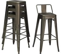 RELAX4LIFE Tabouret de Bar Lot de 4 avec Dossier Amovible, Chaise de Bar Empilable en Métal avec Repose-Pieds, Tabouret Haut Tolix, Assise 76 CM, Charge 150 KG pour Cuisine Comptoir Bistro