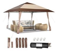 RELAX4LIFE Tonnelle de Jardin Extérieur 4x4 Imperméable Double Toit, Tonnelle Barnum Pliant Facile à Installer, Pied à Roues, 3 Hauteurs Réglables, Sac Transport pour Camping