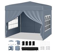 RELAX4LIFE Tonnelle Pliante 3x3 avec Parois Amovibles, Barnum Pliant pour Activités Plein Air, 2 Portes Zippées, Gazebo 3x3 Portable avec Sac à roulettes pour Terrasse Marché Fête (Gris)