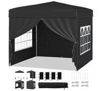 RELAX4LIFE Tonnelle Pliante 3x3 avec Parois Amovibles, Barnum Pliant pour Activités Plein Air, 2 Portes Zippées, Gazebo 3x3 Portable avec Sac à roulettes pour Terrasse Marché Fête (Noir)