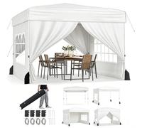 RELAX4LIFE Tonnelle Pliante 3x3 avec Parois, Barnum Pliant 3x3 pour Jardin/Marché/Camping, Cadre en Acier au Carbone, Tissu Oxford Argenté, Gazebo Tente de Réception avec Sac à roulettes (Blanc)