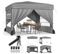 RELAX4LIFE Tonnelle Pliante 3x3 avec Parois, Barnum Pliant 3x3 pour Jardin/Marché/Camping, Cadre en Acier au Carbone, Tissu Oxford Argenté, Gazebo Tente de Réception avec Sac à roulettes (Gris)