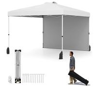 RELAX4LIFE Tonnelle Pliante 3x3 Imperméable avec Paroi, Barnum Pliant 3x3 Facile à Monter, Cadre Métallique, Sac de Sable, Sac à roulettes, Tente de Réception Portable pour Camping Marché (Blanc)