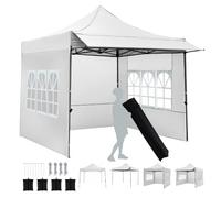 RELAX4LIFE Tonnelle Pliante avec 3 Parois & Auvent, Barnum Pliant 3x3 Facile à Monter, Cadre en Acier au Carbone, Sac à roulettes, Gazebo Tente de Réception pour Camping Marché Événement