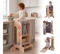 RELAX4LIFE Tour d'Observation, Meuble d'Assistance Évolutif pour Enfant | Réglable 19.5-53.5cm, Station d'Apprentissage Montessori en Bois avec Tableau Noir, Rampe Inclinée, Bords Arrondis