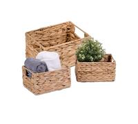 Relaxdas Panier de Rangement, lot Pratique de 3 corbeilles, eichhornia, Design tressé, 2 Petits et 1 Grand, Nature