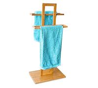 Relaxdays 10013083 Porte-serviettes sur pied en bois de bambou HxlxP: 85 x 37 x 25 cm 2 barres pour 2 serviettes salle de bain serviteur de chambre pour vêtements support pour serviettes, nature